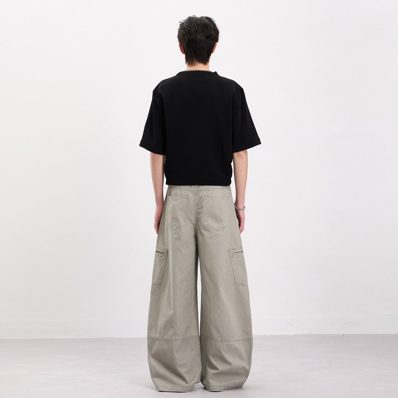 Herren Weite Twill-Palazzo-Cargohose mit tiefem Schritt, Knieabnähern und Utility-Taschen Nord Taschen