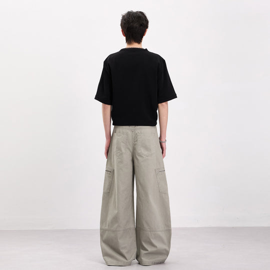 Herren Weite Twill-Palazzo-Cargohose mit tiefem Schritt, Knieabnähern und Utility-Taschen Nord Taschen