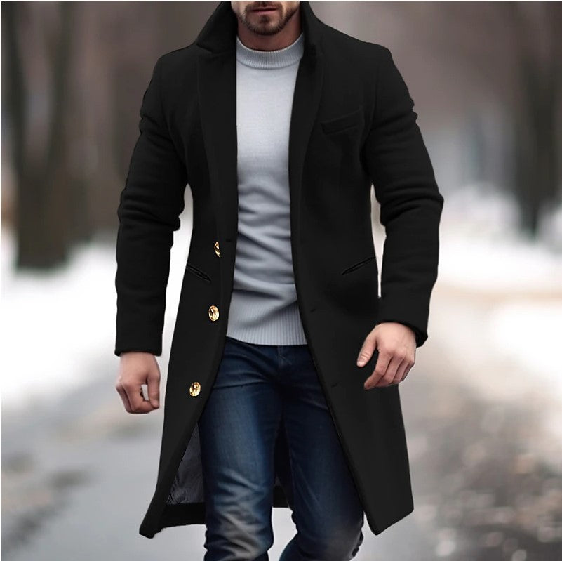 Herren Langer taillierter Wollmantel mit Reverskragen und Pattentaschen Nord Taschen
