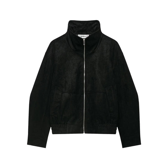 Damen Velourslederoptik Bomberjacke mit Funnelkragen und elastischem Saum Nord Taschen