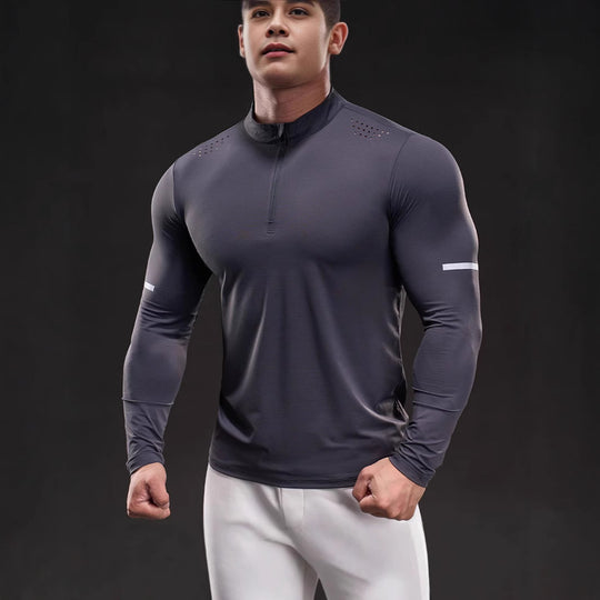 Herren Kompressions-Trainingsshirt mit kurzem Reißverschluss und atmungsaktiver Mesh‑Struktur Nord Taschen