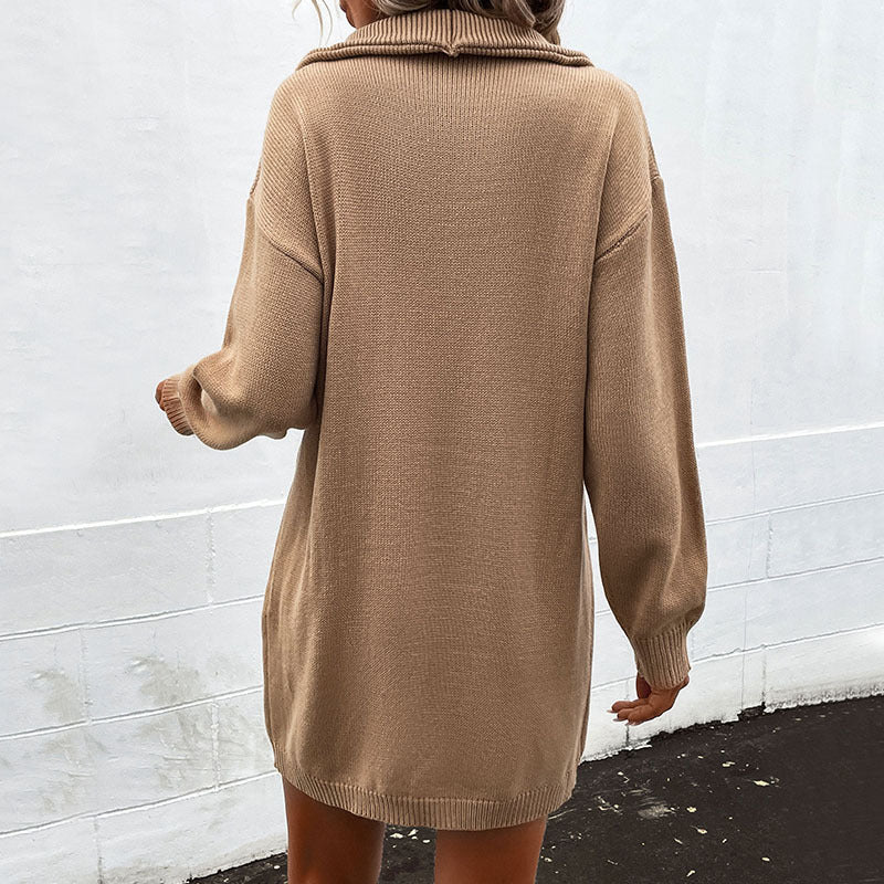 Damen Strickkleid mit Polokragen und Knopfleiste im lockeren Schnitt Nord Taschen