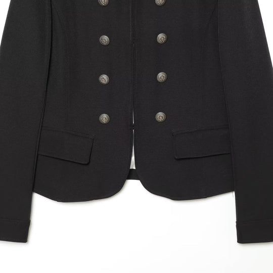 Damen Militärisch inspirierte Doppelreihige Kurzjacke mit Stehkragen und Epauletten Nord Taschen