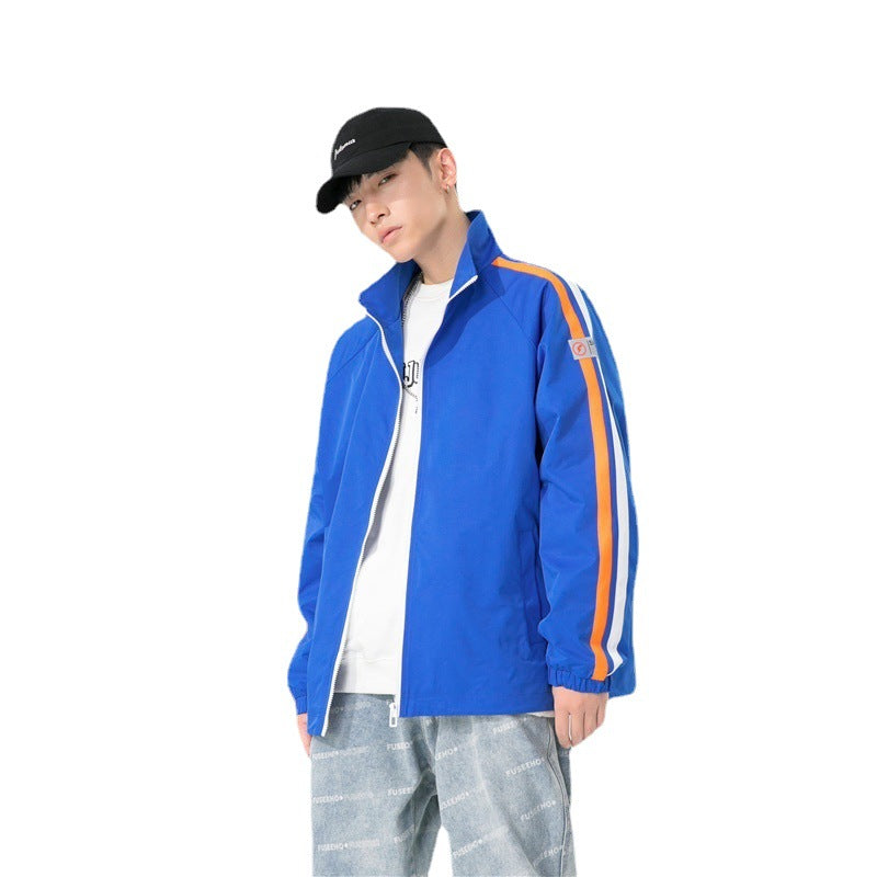 Herren Locker geschnittene Trackjacke mit Stehkragen, kontrastierenden Streifenärmeln und elastischen Bündchen Nord Taschen