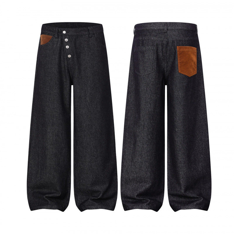 Damen Weite Ballon-Jeanshose mit hoher Taille, Knopfverschluss und gerafftem Saum Nord Taschen