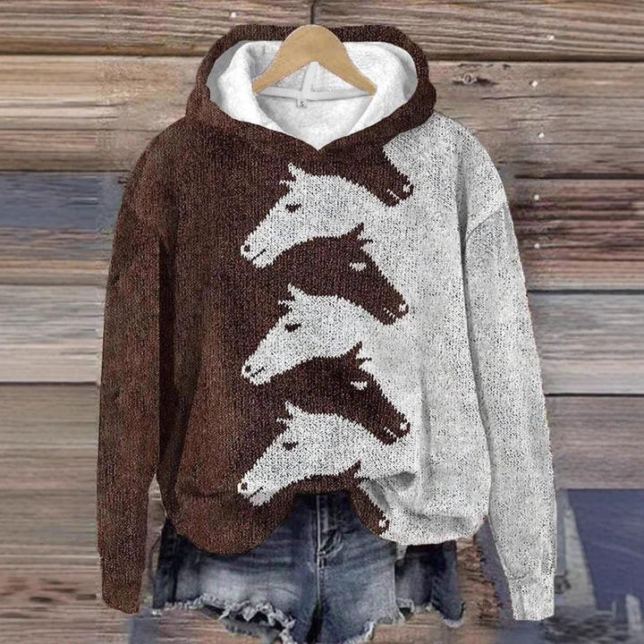 Damen Hoodie mit kreativem Pferdemuster & bequemer Passform