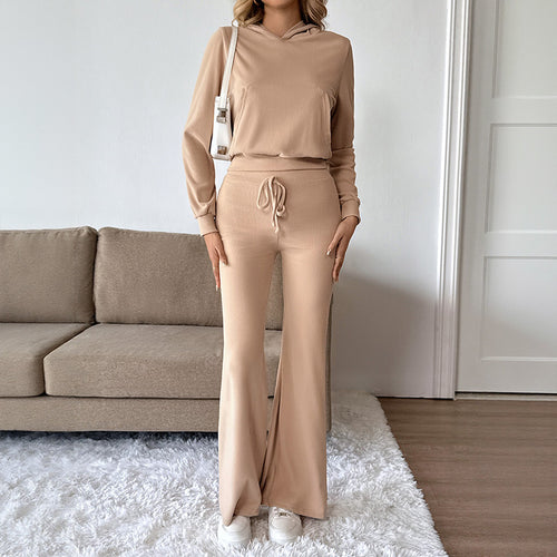 Damen Lässiger Hoodie und Flared Pants Set Nord Taschen