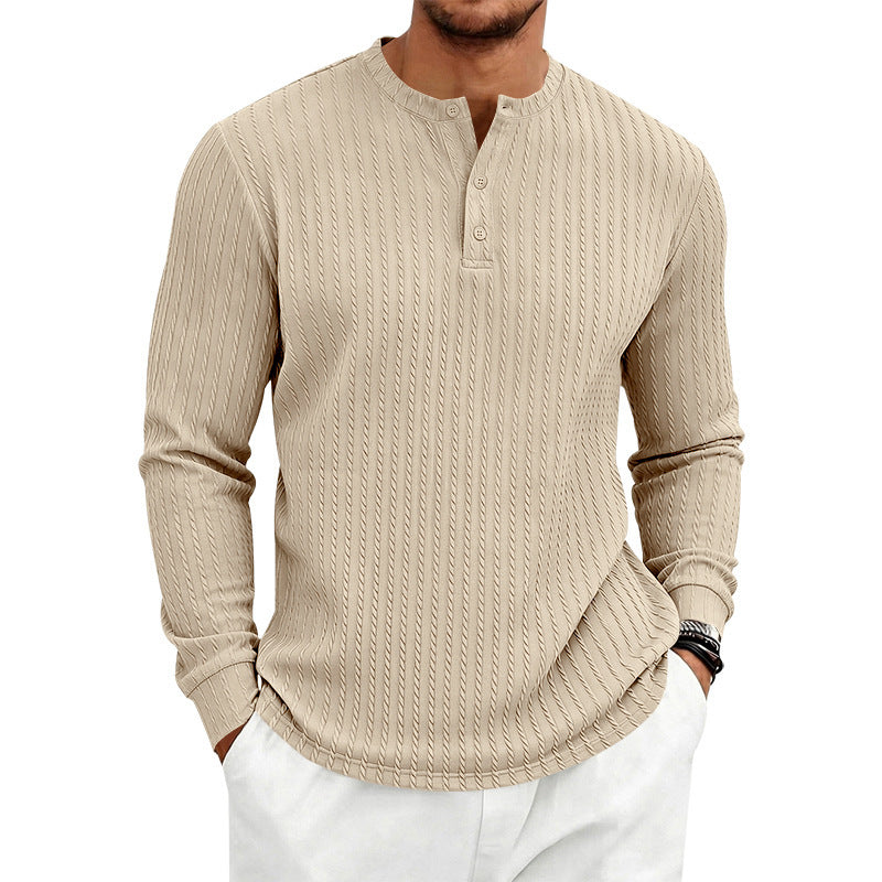 Herren Feinstrukturiertes Henley-Langarmshirt mit Zopfmuster und Knopfleiste Nord Taschen
