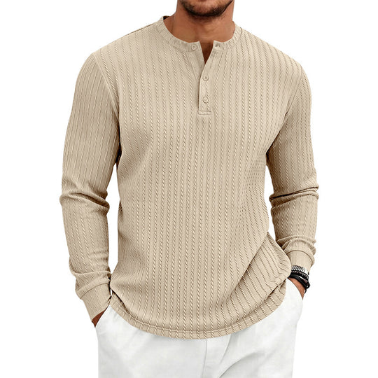 Herren Feinstrukturiertes Henley-Langarmshirt mit Zopfmuster und Knopfleiste Nord Taschen