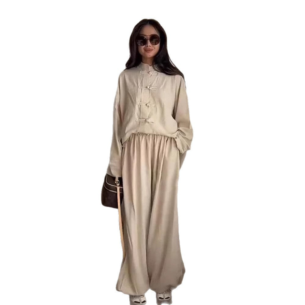 Damen Zweiteiliges Oversize Lounge‑Set mit Stehkragen und dekorativen Knotenverschlüssen Nord Taschen