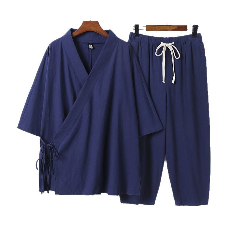 Herren Kimono-Loungewear-Set mit Wickeloberteil, Kordelbundhose und lockerer Passform Nord Taschen