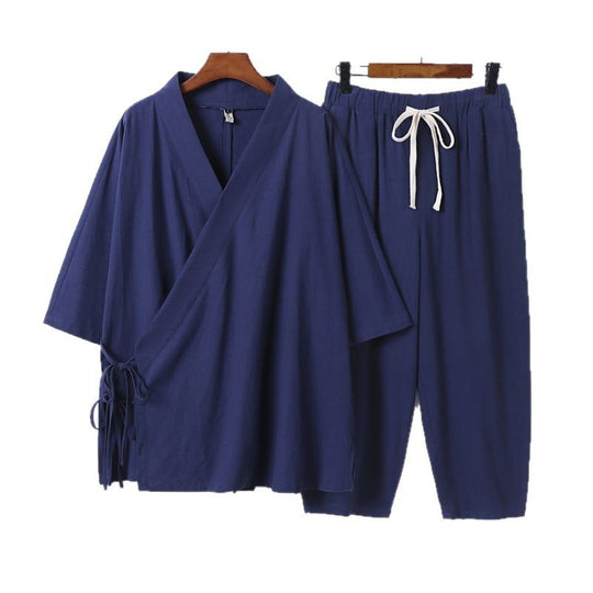 Herren Kimono-Loungewear-Set mit Wickeloberteil, Kordelbundhose und lockerer Passform Nord Taschen