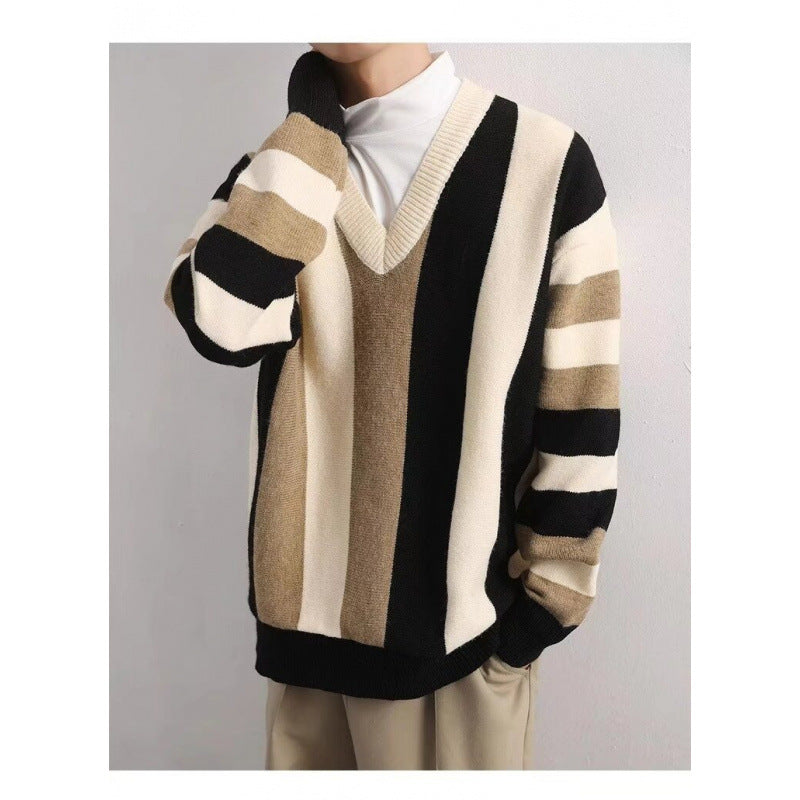 Herren Modischer Grobstrickpullover mit V-Ausschnitt Nord Taschen