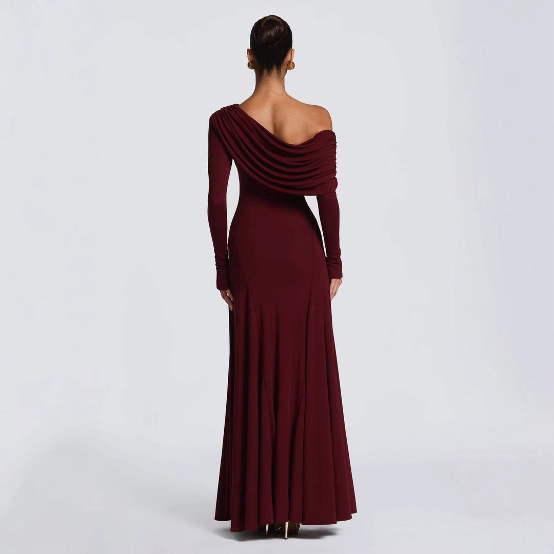 Damen Elegantes Langarm-Maxikleid mit asymmetrischem Drapierungsdetail