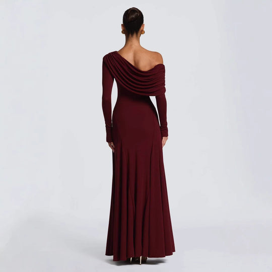 Damen Elegantes Langarm-Maxikleid mit asymmetrischem Drapierungsdetail