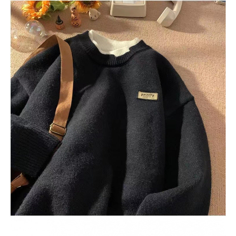 Unisex Oversized Lagenlook-Strickpullover mit kontrastiertem Innenkragen und geripptem Saum Nord Taschen