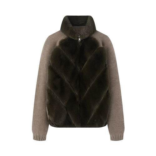 Damen Strickpullover-Jacke mit gesteppter Faux-Fur-Front und hohem Stehkragen Nord Taschen