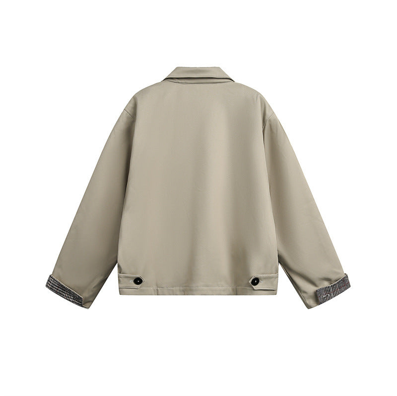Unisex Kurz geschnittene Boxy-Blousonjacke mit karierter Innenfütterung und Brustzippertasche Nord Taschen