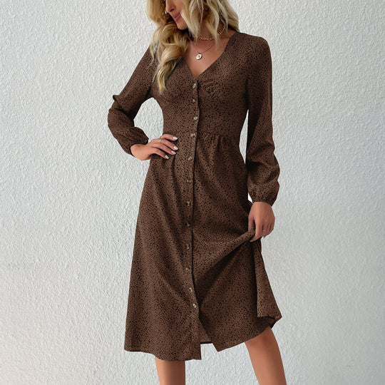 Damen V‑Ausschnitt Midikleid mit Knopfleiste, taillierter Schnitt und Ballonärmeln Nord Taschen