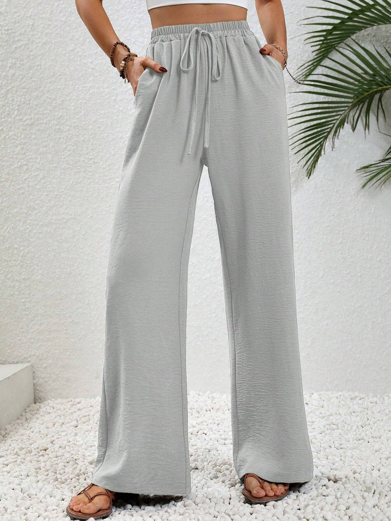 Damen Leichte Palazzo-Hose mit Gummibund, Tunnelzug und Seitentaschen Nord Taschen