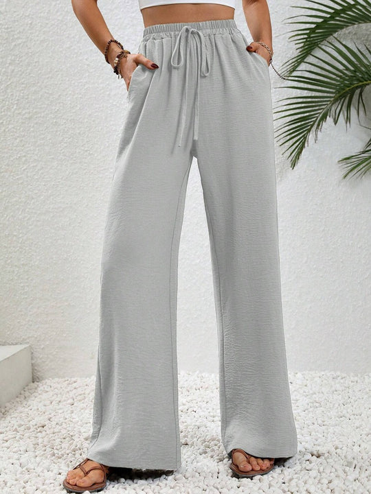 Damen Leichte Palazzo-Hose mit Gummibund, Tunnelzug und Seitentaschen Nord Taschen