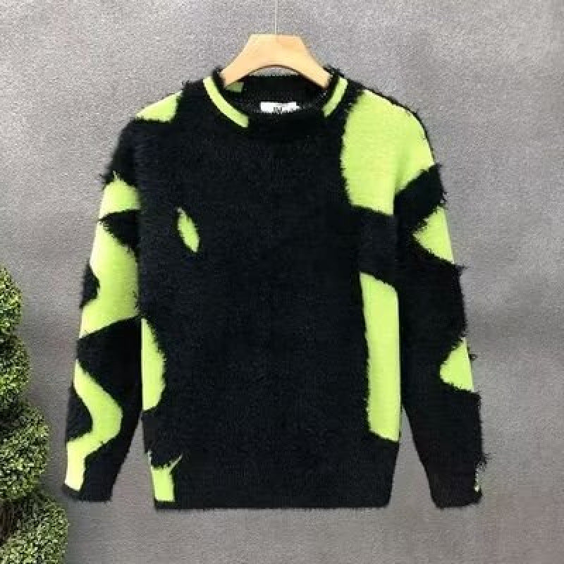 Unisex Flauschiger Oversize-Strickpullover mit abstraktem Destroy-Detail und Strukturmix Nord Taschen
