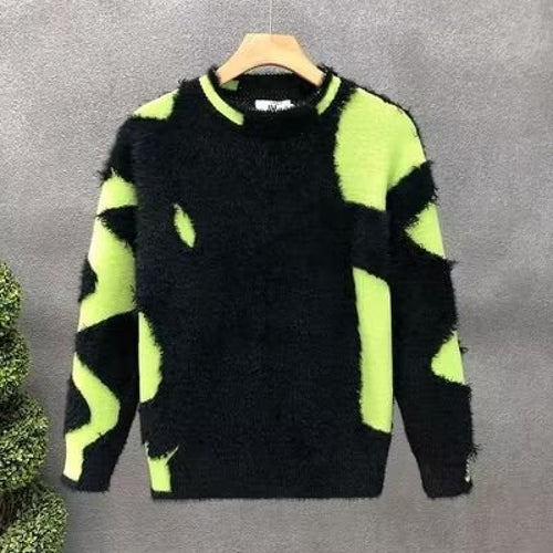 Unisex Flauschiger Oversize-Strickpullover mit abstraktem Destroy-Detail und Strukturmix Nord Taschen
