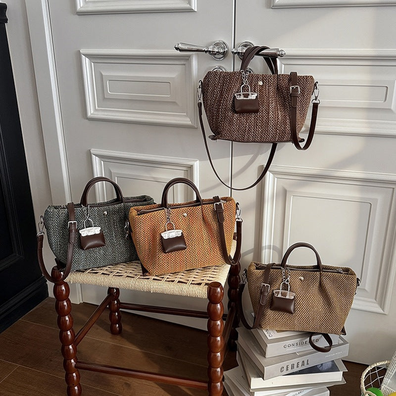 Damen stylische Strohtasche mit abnehmbarem Mini-Portemonnaie Nord Taschen