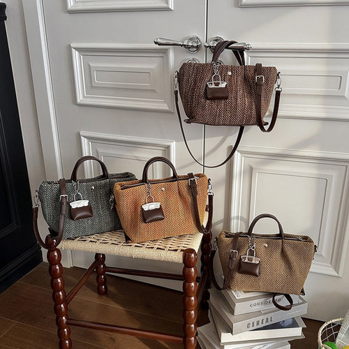 Damen stylische Strohtasche mit abnehmbarem Mini-Portemonnaie Nord Taschen