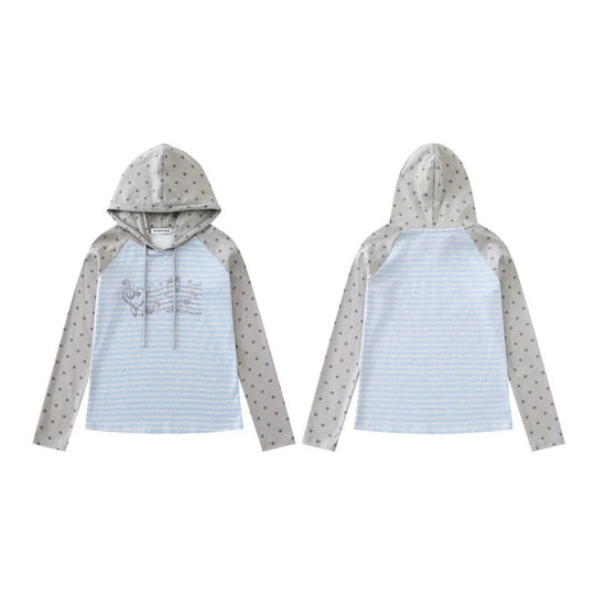 Damen Kapuzen-Langarmshirt im Raglanstil mit Sternärmeln und Noten-Print Nord Taschen