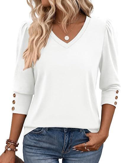 Damen Leopardenmuster V‑Neck Bluse mit 3/4-Ärmeln und geraffter Vorderpartie Nord Taschen