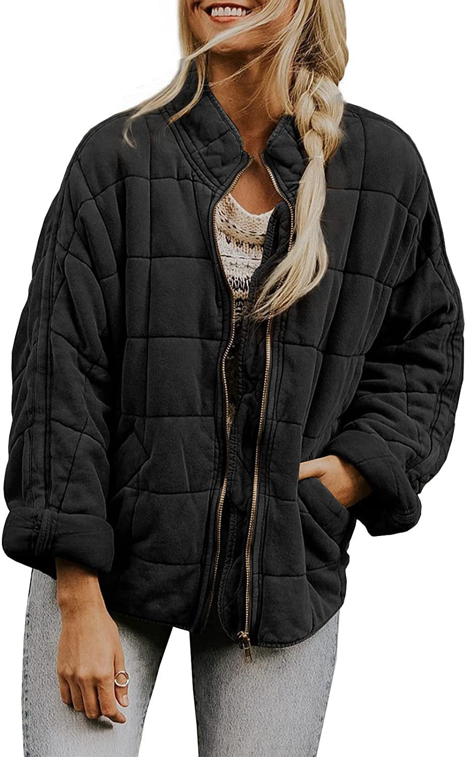 Damen Oversize Steppjacke mit Reißverschluss und Eingrifftaschen Nord Taschen