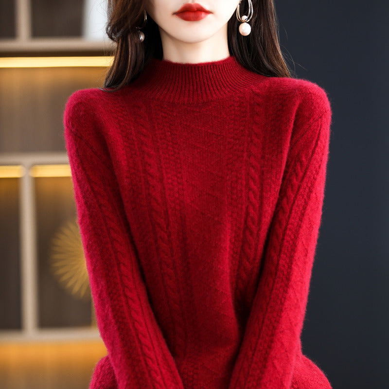 Damen Weicher Mohair‑Optik Mockneck‑Pullover mit Zopfmotiv und feinem Rippkragen Nord Taschen
