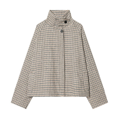 Damen Kurzjacke im Hahnentritt‑Muster mit hohem Stehkragen und Oversize‑Raglanärmeln Nord Taschen