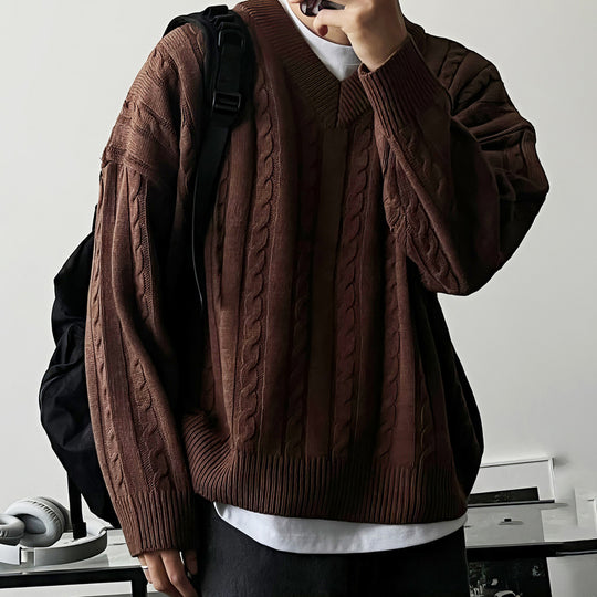 Damen Gemusterter Oversized Pullover mit Stehkragen Nord Taschen