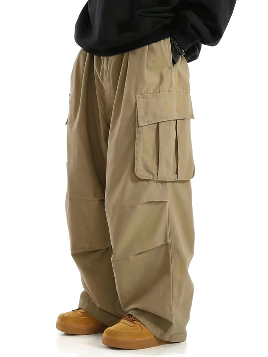 Herren Weite Utility-Cargohose mit übergroßen Klappentaschen & elastischem Tunnelzugbund Nord Taschen