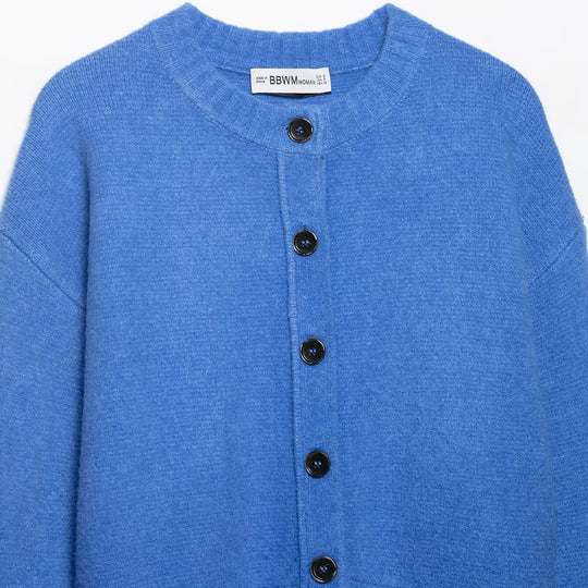 Damen Cropped-Cardigan mit kastiger Silhouette, Rippenbund und Rundhalsausschnitt Nord Taschen