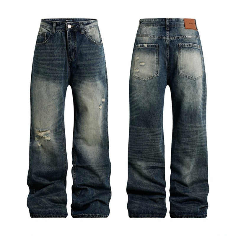 Damen Weite Highwaist Distressed Denim-Jeans im Palazzoschnitt Nord Taschen
