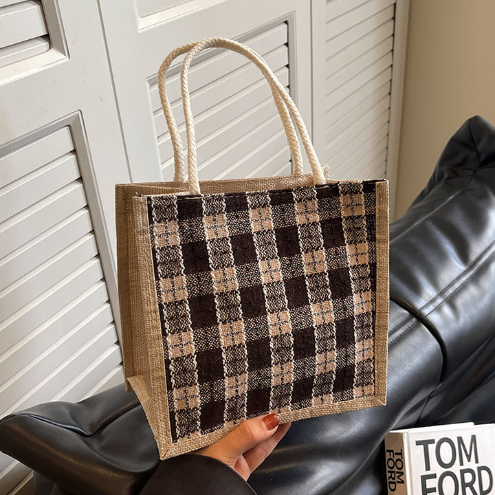 Damen Jute-Umhängetasche mit modernem Karomuster Nord Taschen