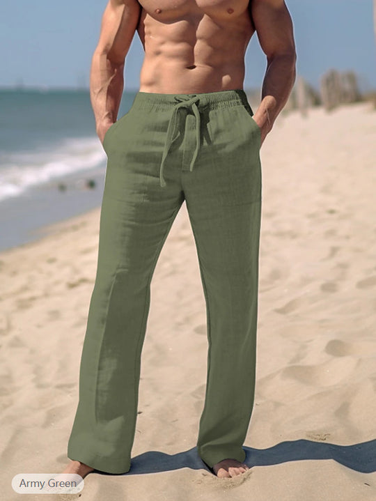 Herren weite Resort-Freizeithose im Palazzo-Stil aus Leinenmix mit Tunnelzug und seitlichen Eingrifftaschen Nord Taschen