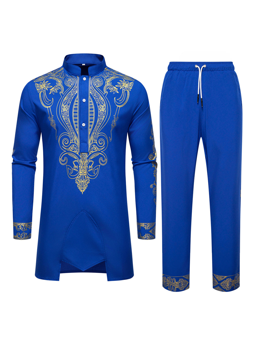 Herren Tunika Anzug mit Stehkragen und ornamentaler Goldapplikation Nord Taschen