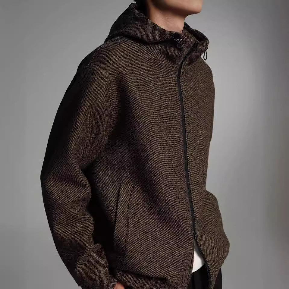 Herren Kurze Wollmisch-Kapuzenjacke mit Reißverschluss und elastischem Saum Nord Taschen