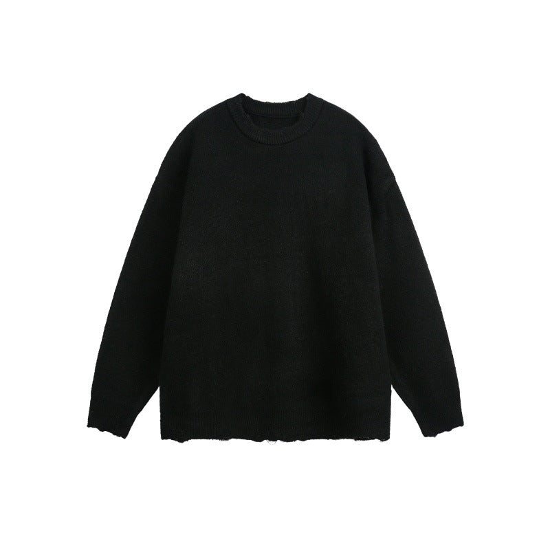Unisex Oversize Grobstrickpullover mit Rundhalsausschnitt und ausgefranstem Saum Nord Taschen