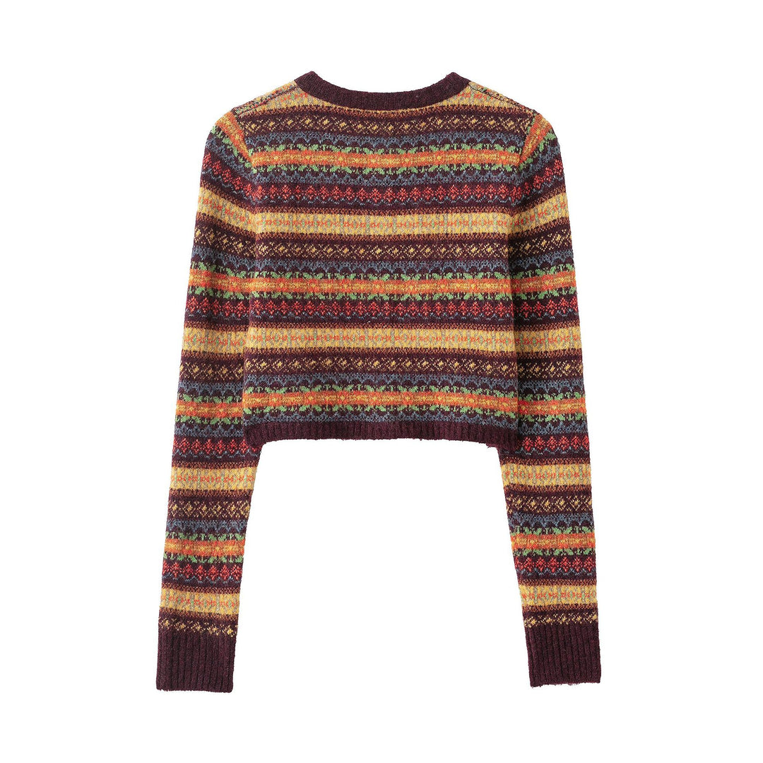 Damen Kurzgeschnittene Fair-Isle Strickjacke mit Rundhalsausschnitt und Knopfleiste Nord Taschen