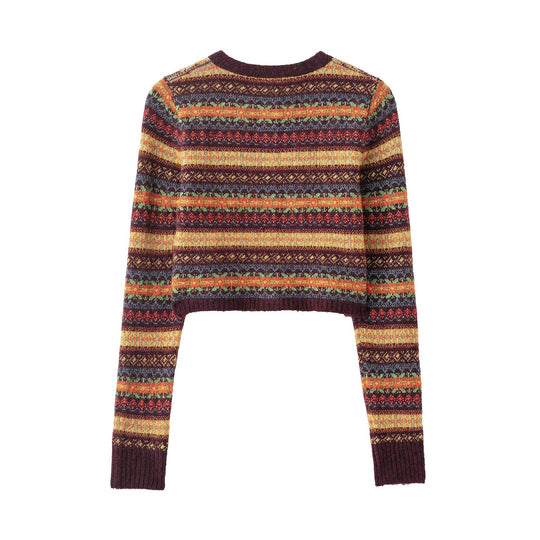 Damen Kurzgeschnittene Fair-Isle Strickjacke mit Rundhalsausschnitt und Knopfleiste Nord Taschen
