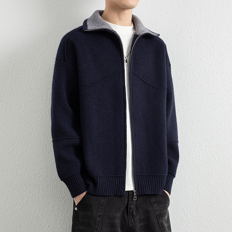Herren Strick-Zipjacke mit Kontrastkragen und Rippbündchen Nord Taschen