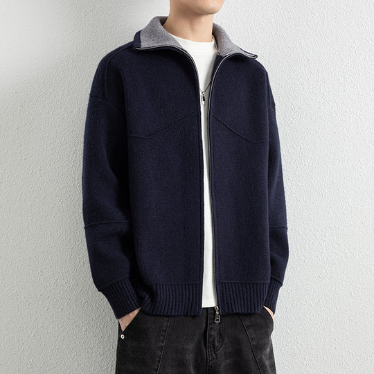 Herren Strick-Zipjacke mit Kontrastkragen und Rippbündchen Nord Taschen