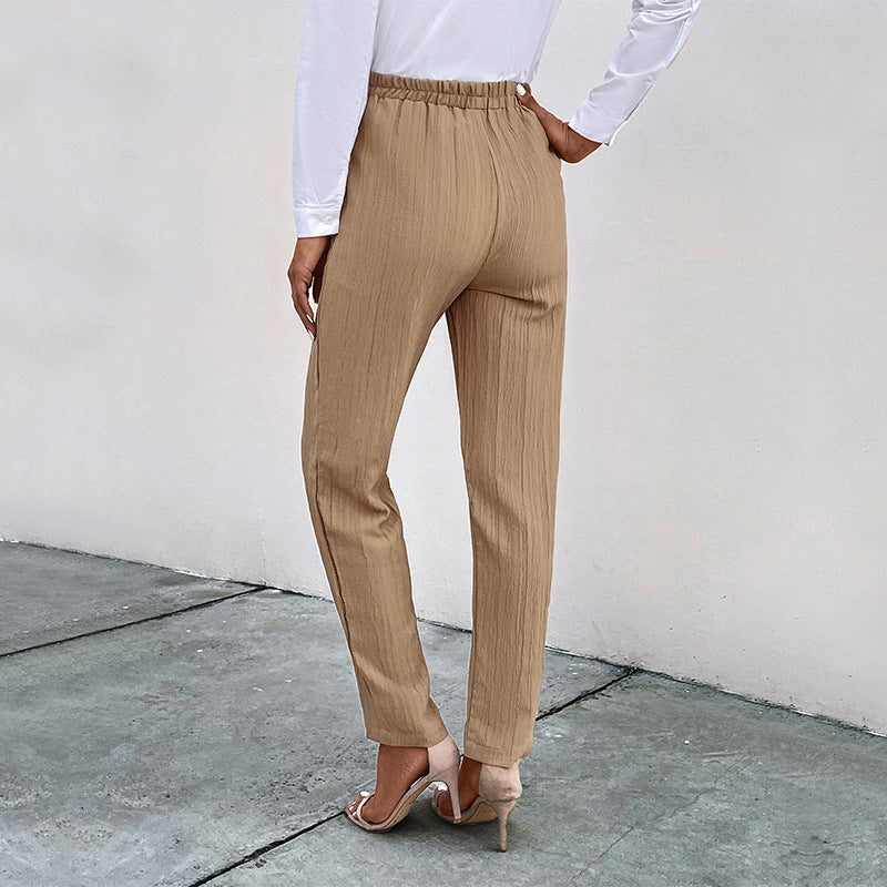 Damen Leichte Crinkle-Hose mit hohem Elastikbund, Tunnelzug und aufgesetzten Taschen Nord Taschen