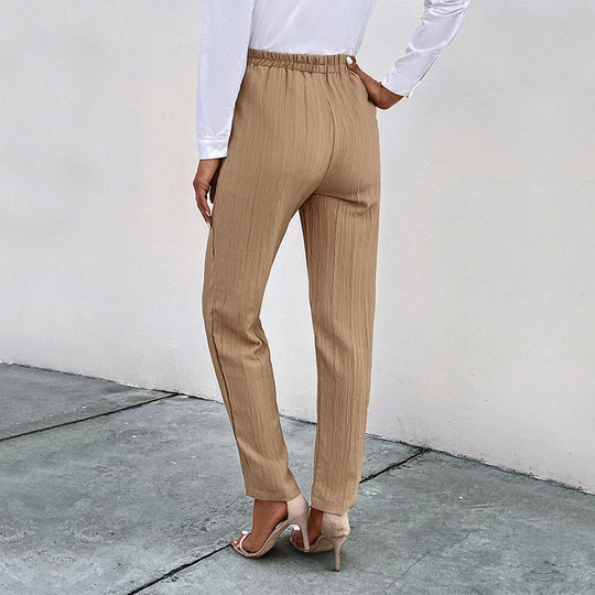 Damen Leichte Crinkle-Hose mit hohem Elastikbund, Tunnelzug und aufgesetzten Taschen Nord Taschen