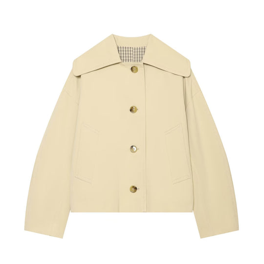 Damen Cropped Boxy-Übergangsjacke mit großem Schalkragen und aufgesetzten Taschen Nord Taschen